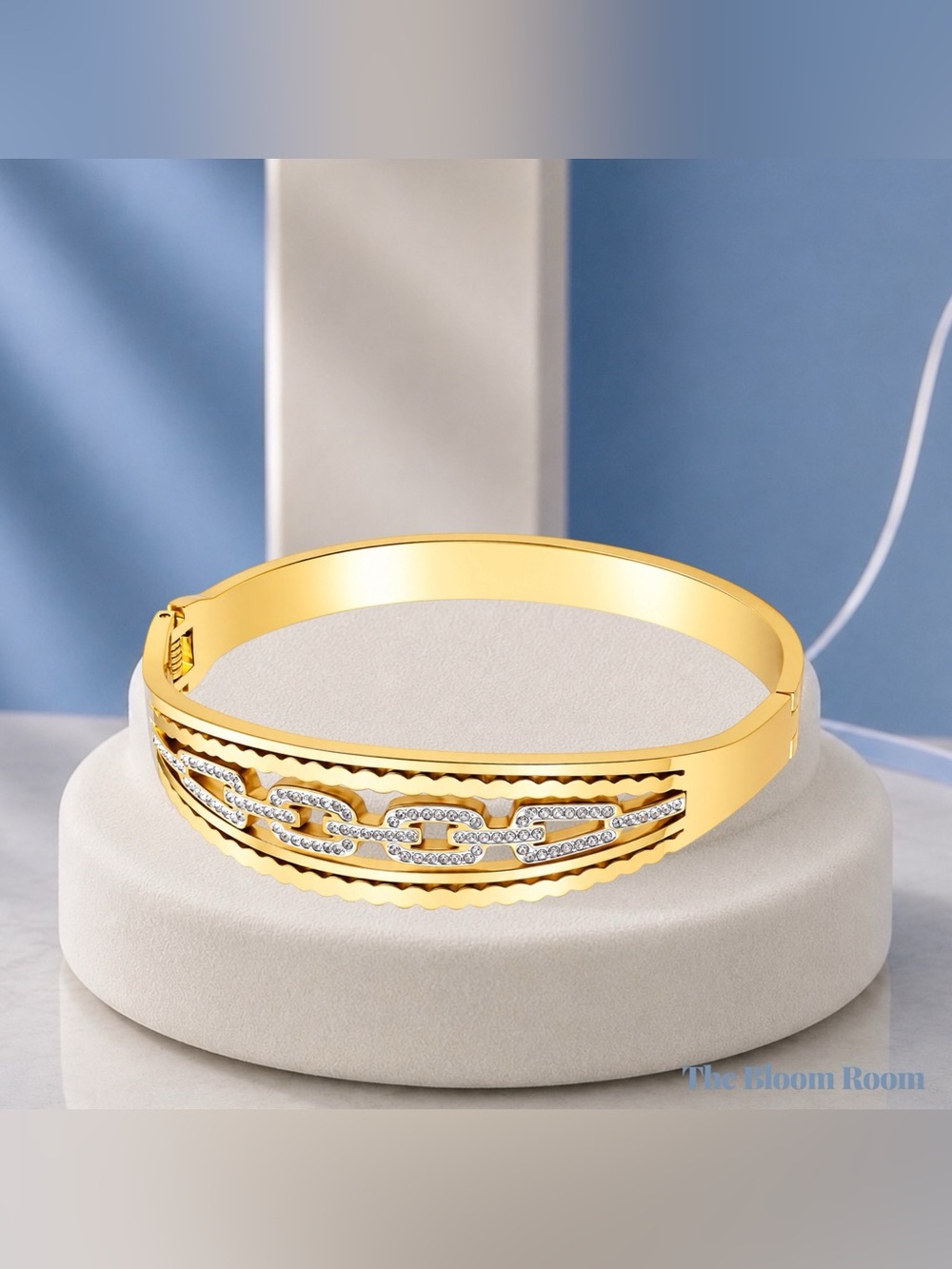 Prism Aura Bracelet | Gold Crystal Link Bangle | 18K Gold Plated